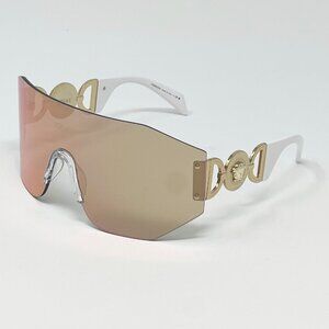 Versace VE2258-10027J Gold White 45mm Shield Medusa Women's Sunglasses
